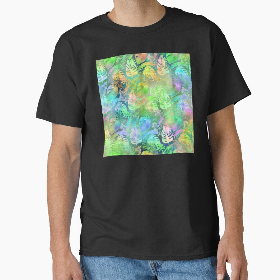 Iridescent Tropical Leaves Pattern in Aquas, Greens, Yellows by DEC02