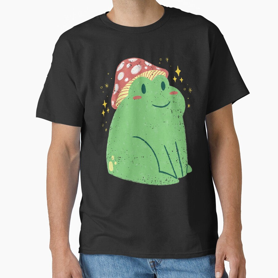 Cute Green Frog with Mushroom Hat by GatheringPlace