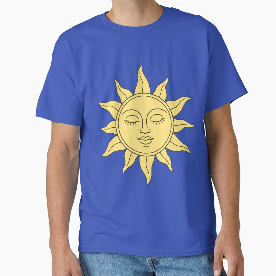 Celestial Yellow Sun Face – Boho Spiritual Line Art Illustration by NeerPrema