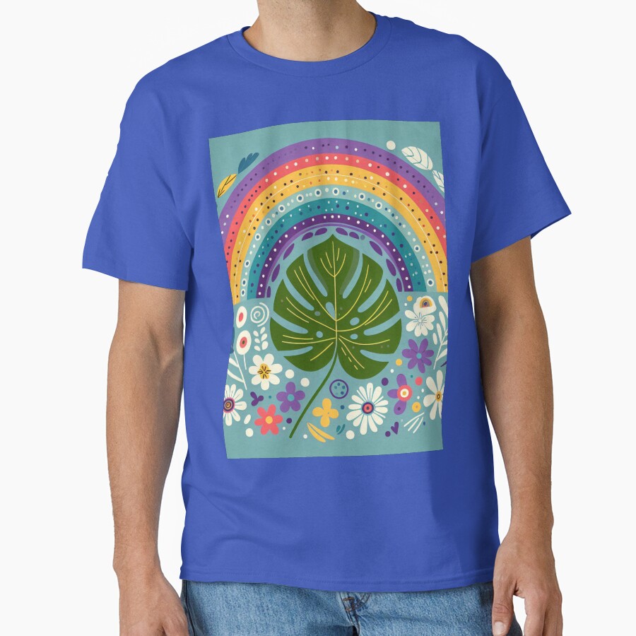 Monstera Leaf Rainbow Vibrant Tropical Garden - Scandinavian Folk Art by heidiannemorris © by FOLK ART FUSION by heidiannemorris