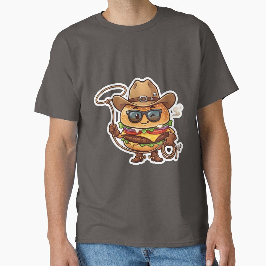 Funny Cowboy Cheeseburger Sticker - Wild West Fast Food Art by zakman02