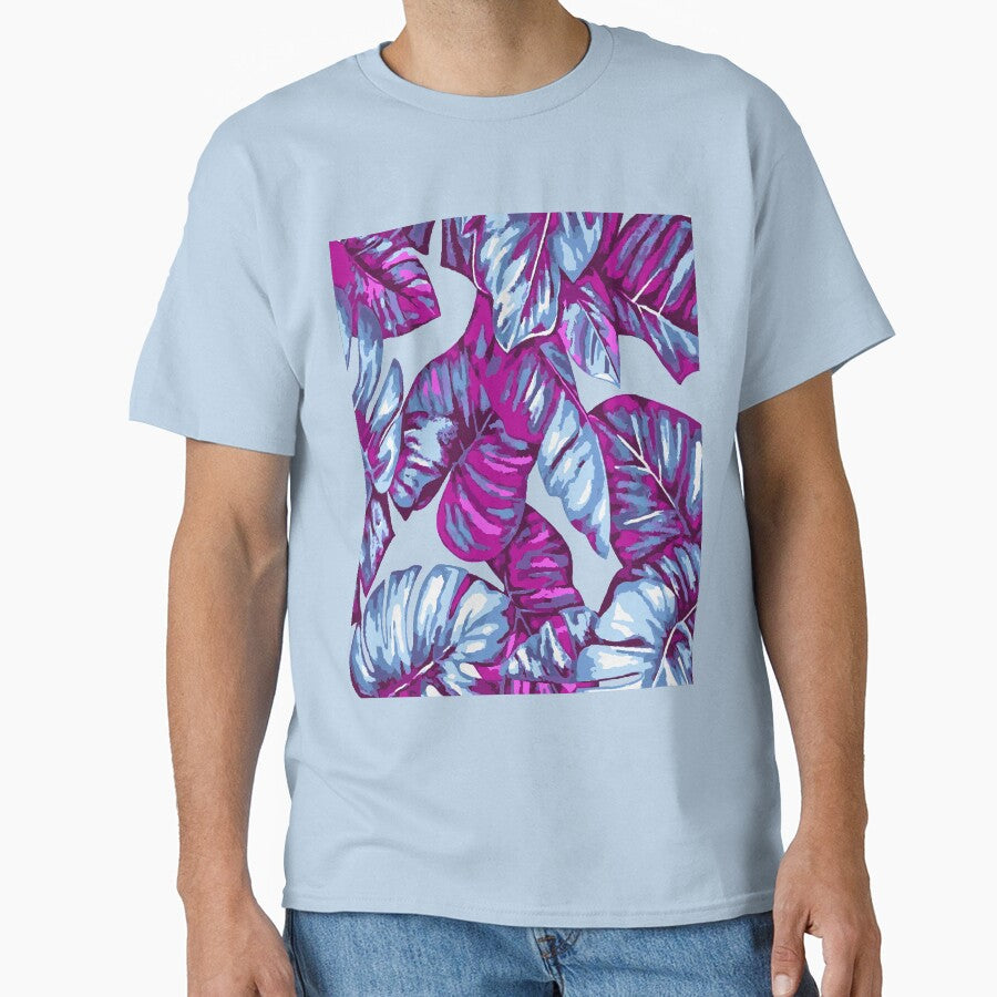 Tropical Leaves Of Banana and Monstera Blue Pink Cut Out by taiche