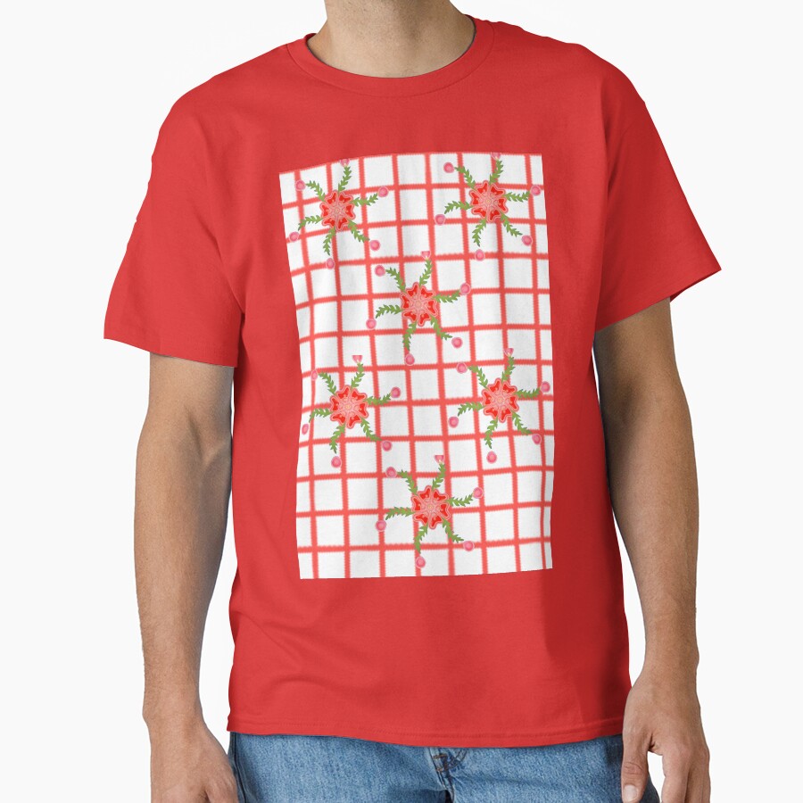 Seamless Floral Pattern with Red Blossoms and Green Leaves | Modern Botanical Grid Design by HopeAndHustle