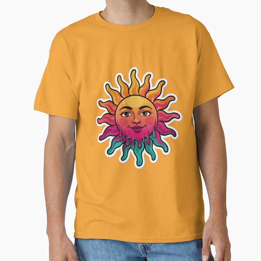 Melting Sun Face Sticker — Psychedelic Retro Groovy Sun by magiquecreations