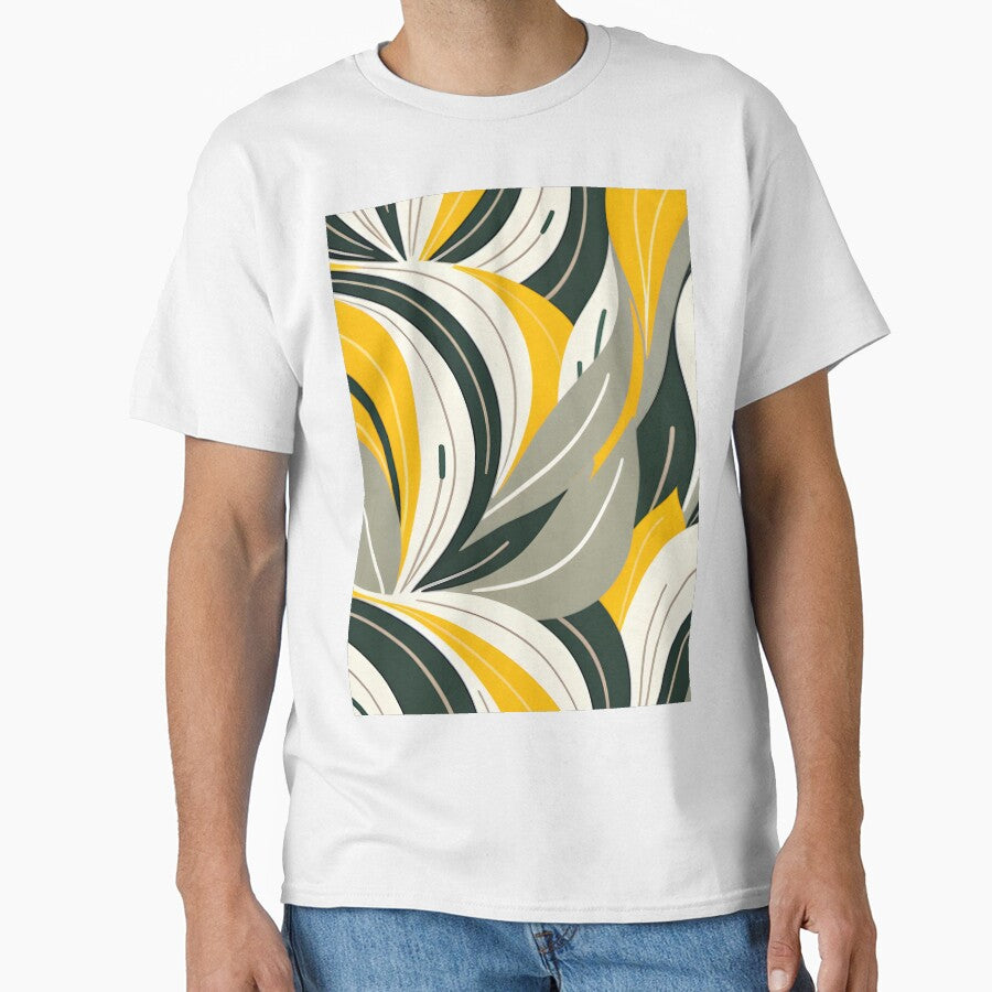 Mid Century Modern Abstract Botanical Yellow, Sage Green, Cream by Prints and Lifestyle