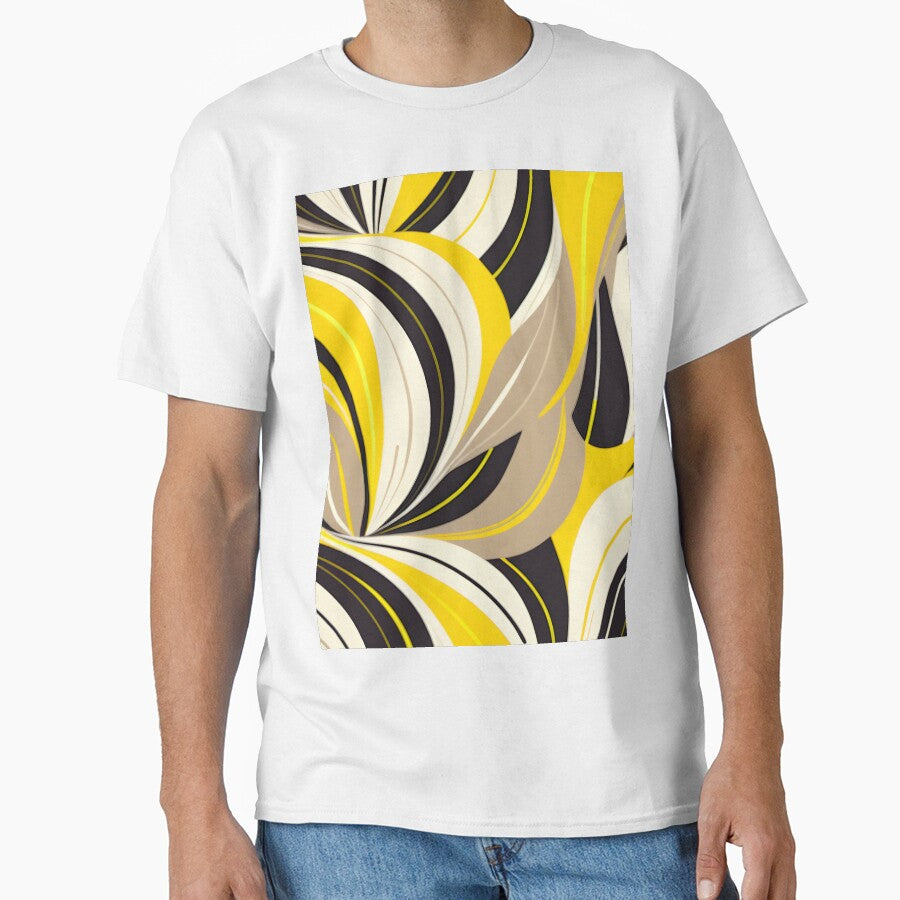 Mid Century Modern Abstract Botanical Beige, Black , Yellow by Prints and Lifestyle