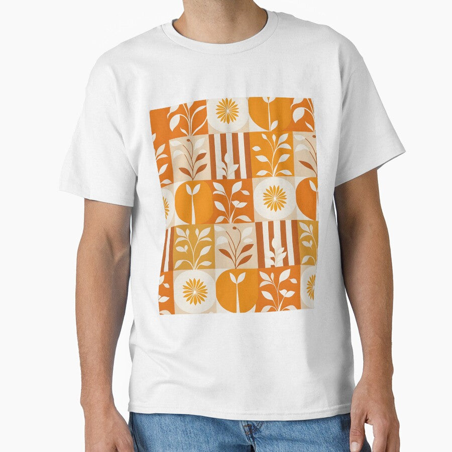 Retro Mid Mod Abstract Botanical Orange, Cream by Prints and Lifestyle