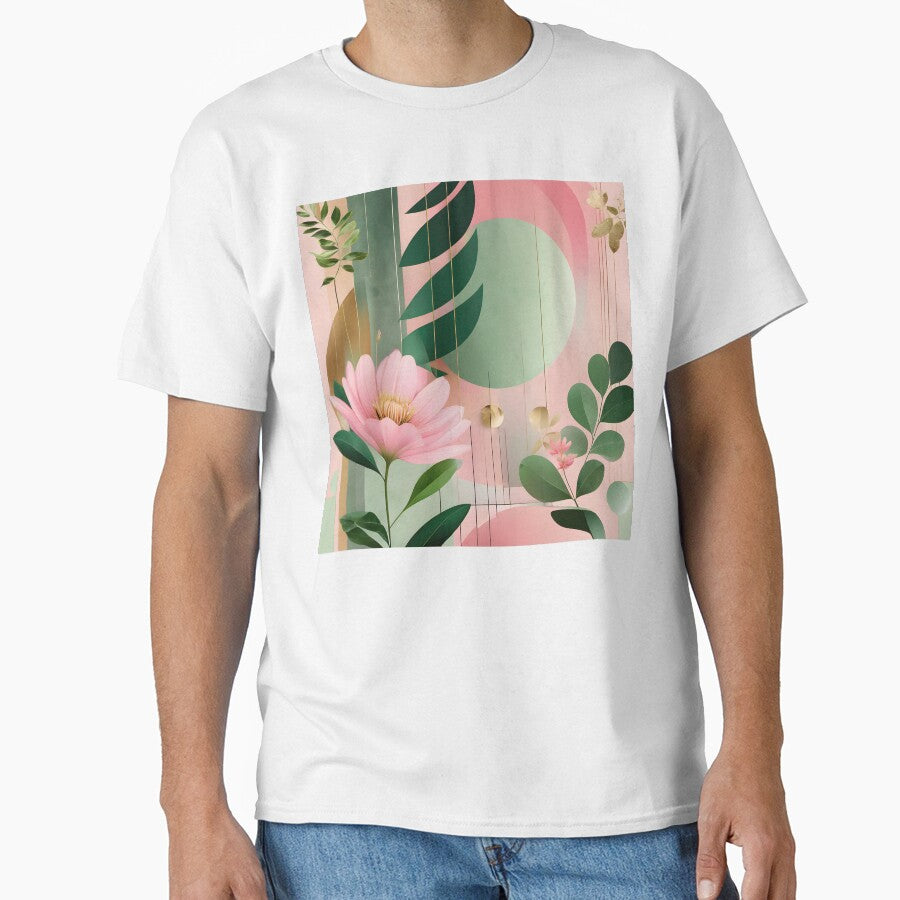 Mid Century Botanical Retro Geometric Leaves  Florals  Pink Dark Green by Prints and Lifestyle