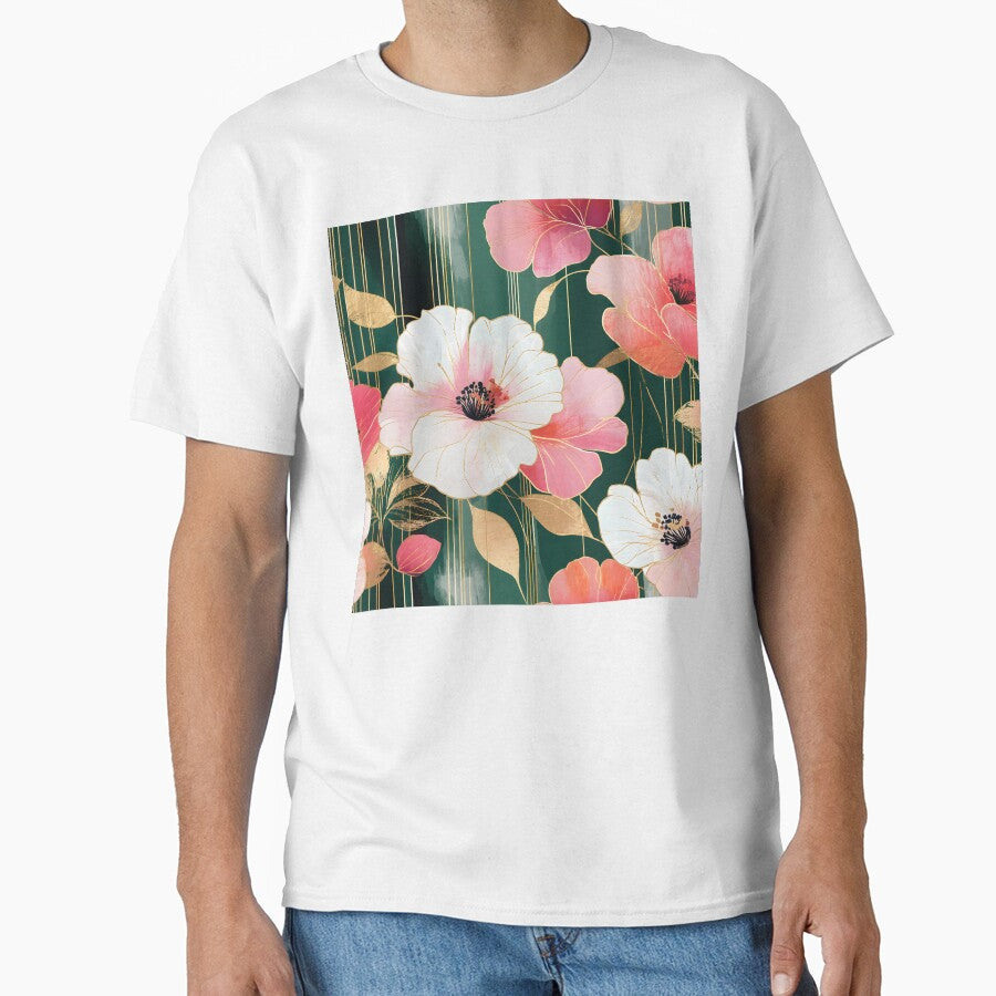 Mid Century Botanical Retro Geometric Leaves  Florals   Pink, Green #1 by Prints and Lifestyle