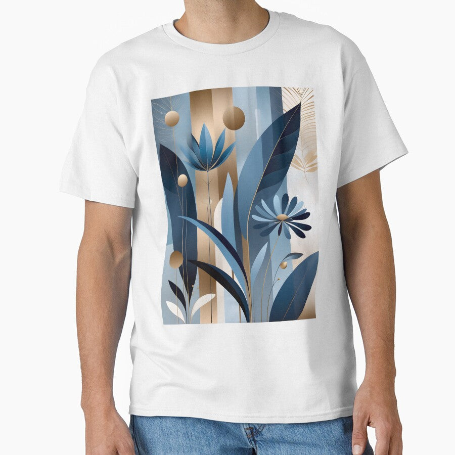 Mid Century Botanical Retro Geometric Leaves  Florals   Icy Blue, Gold by Prints and Lifestyle