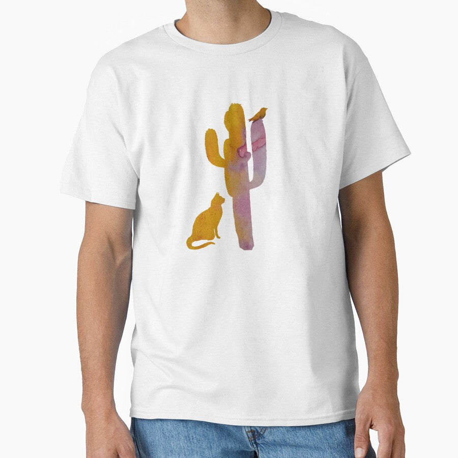 cat bird cactus water color art by TheJollyMarten