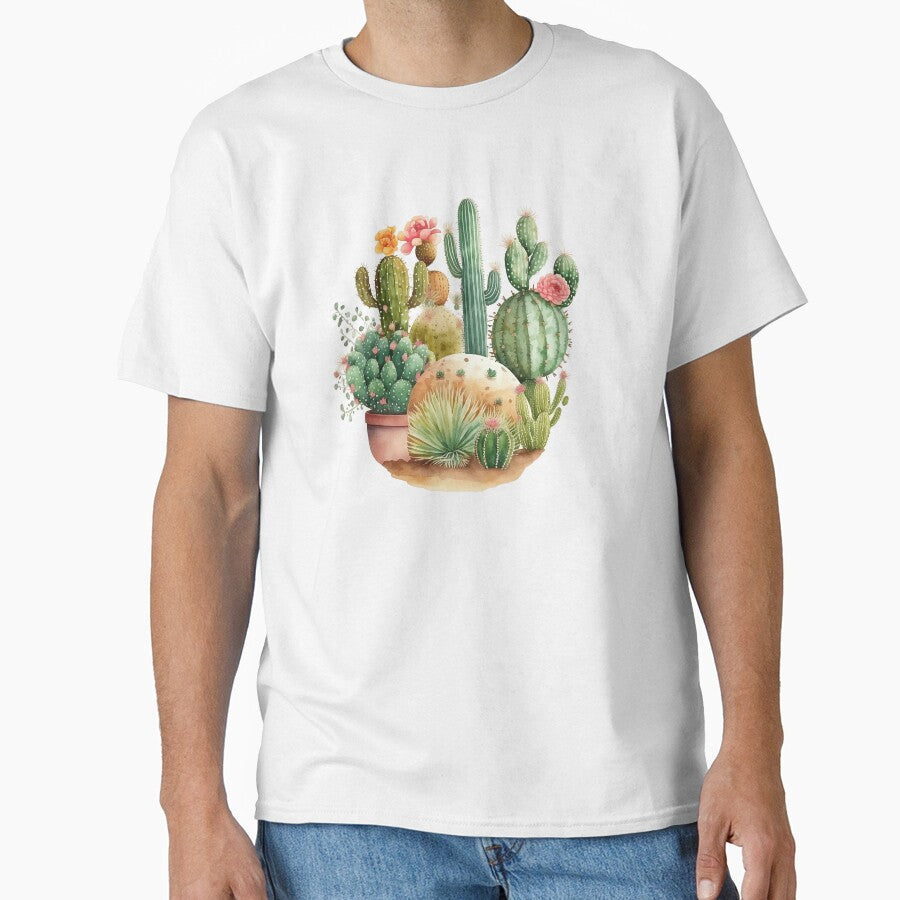 Cactus Garden and Pink Flowers Watercolor by Alice Monber’s Illustration