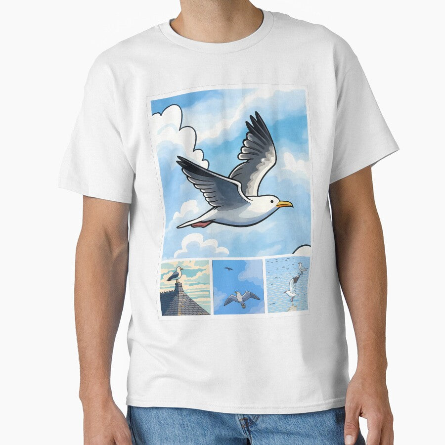 Sunset Flight Vintage Seabirds Coastal Sunset Collage Poster Art by White-Camel
