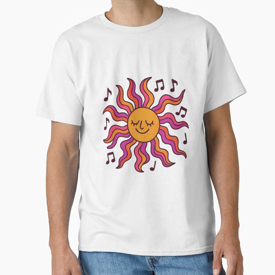 Cute Groovy Sun With Music Notes Retro 70s Style Design by anamul43