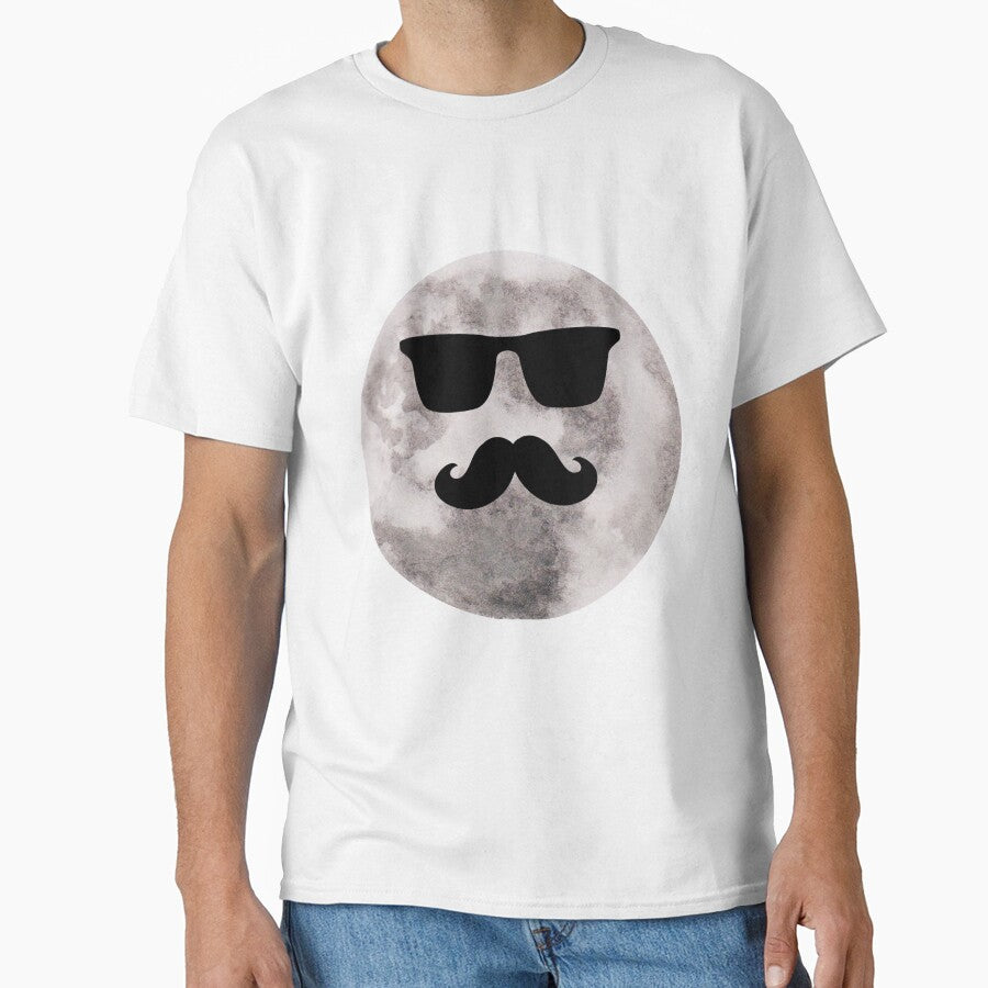 moon with moustache wearing glasses by t-shirtsquad