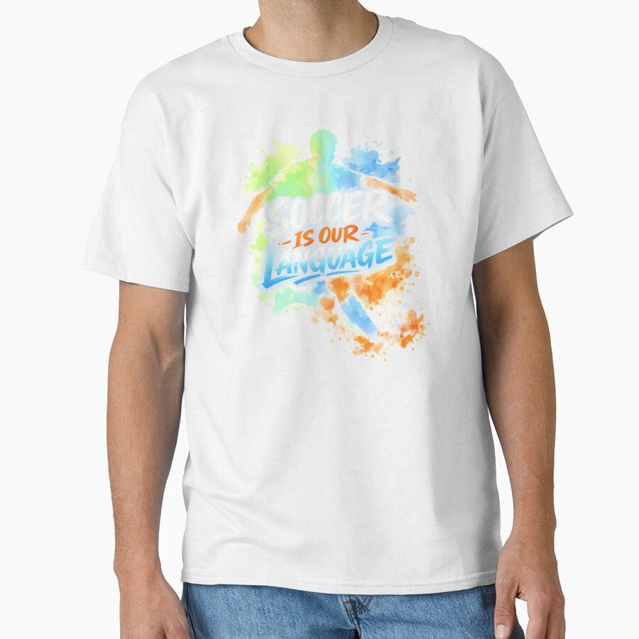 Soccer Is Our Language – Watercolor Football Quote T‑Shirt by Thao-Studio