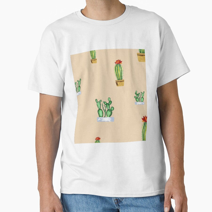 Cactus in pot seamless pattern a watercolor beige by Yana Mustafina | Boho Soulful Designs