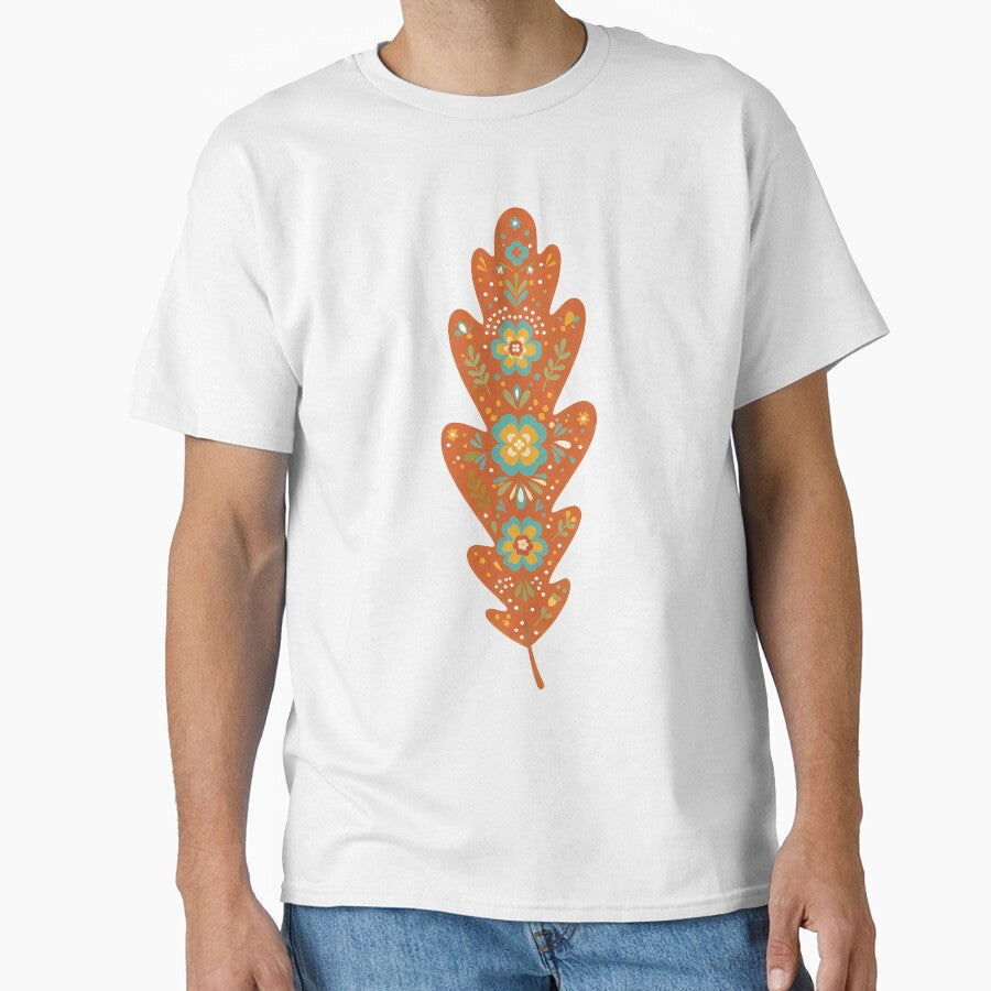 Orange Oak Leaf – Scandinavian Folk Art by heidiannemorris © by FOLK ART FUSION by heidiannemorris