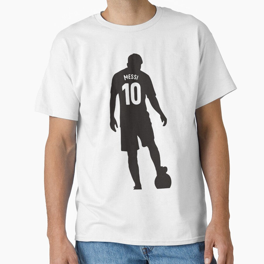 Messi 10 Silhouette Graphic T-Shirt - Minimalist White Tee by soondy