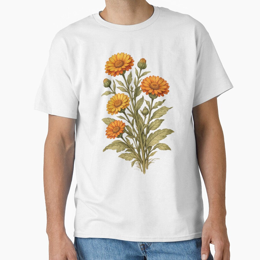 Vintage Calendula Botanical Illustration - Calendula Officinalis Antique Herb Print by Darlin8888