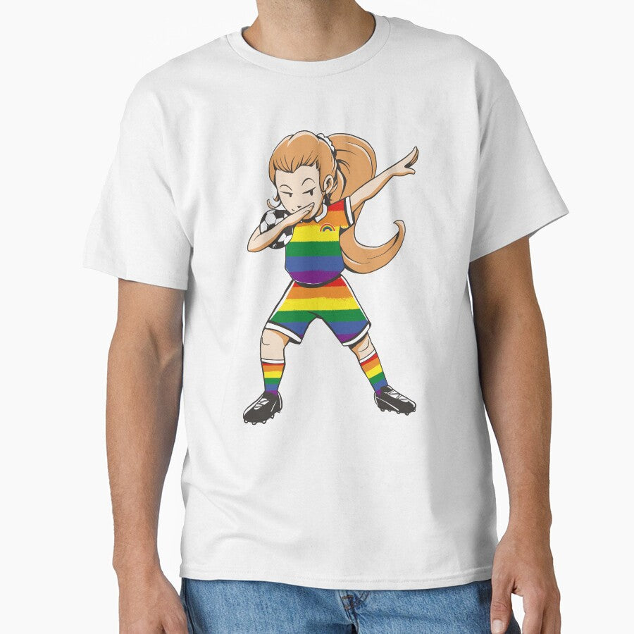 Dabbing Soccer Football Girl Player LGBT Rainbow Flag Pride by pipsmerch