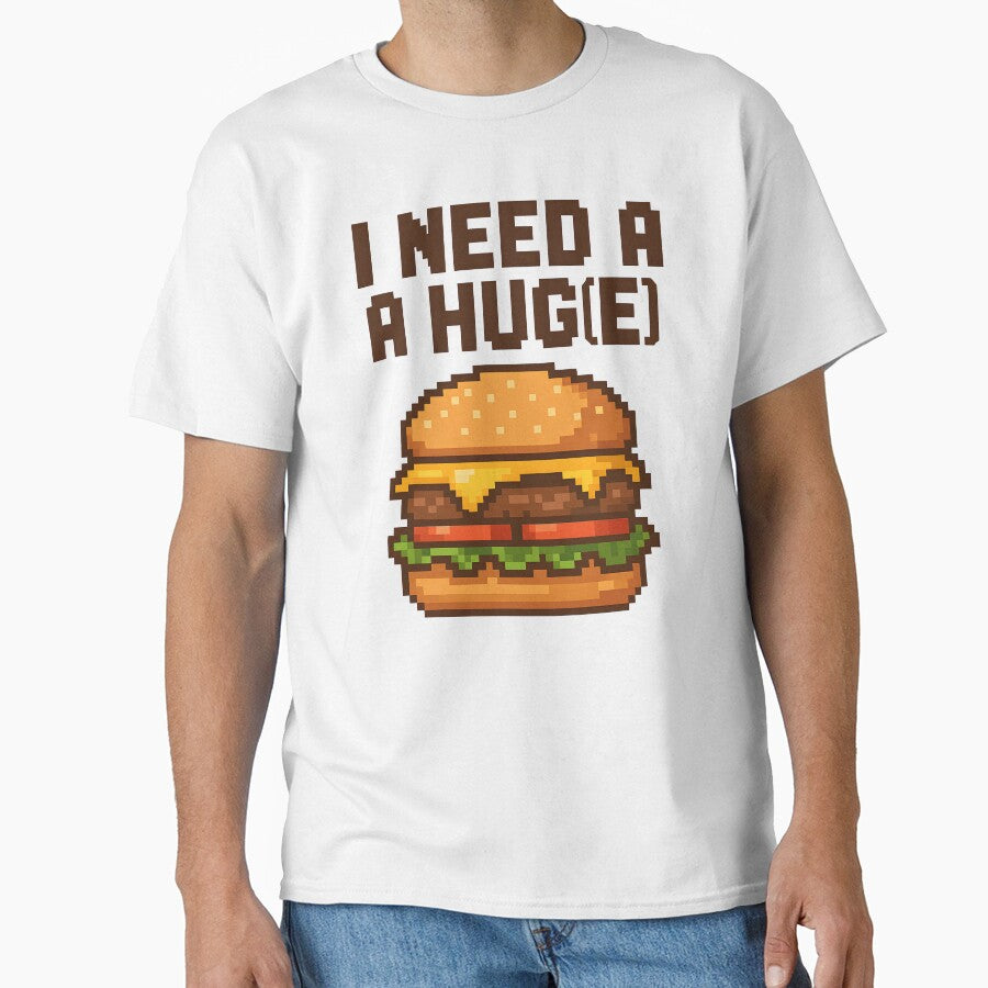 Funny I Need A Hug Burger Retro Pixel Food Gamer Design. by The-T-In-Retro