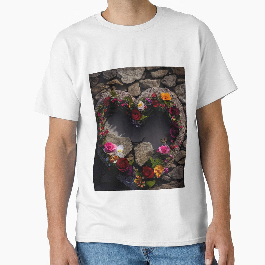 floral heart ring design on a stone wall, both vintage and modern floral wallpaper background new for 2023 by GeoffBeattie