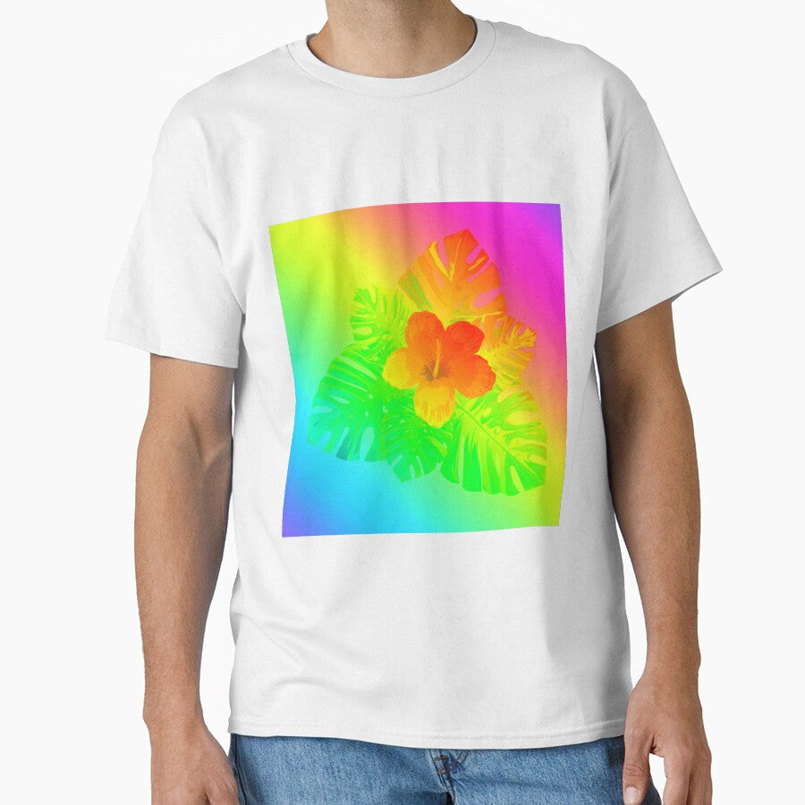 Tropical Rainbow Multicolor Hibiscus Leaves Orange Flower Green Leaves by hearthearts