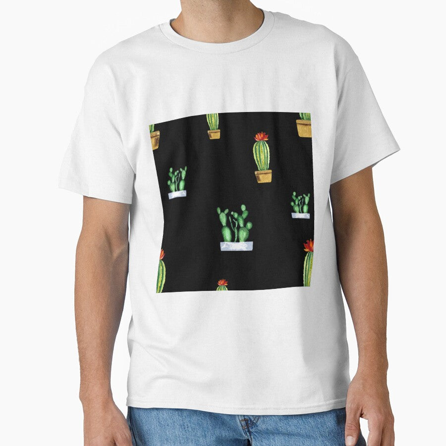 Cactus in pot seamless pattern a watercolor black by Yana Mustafina | Boho Soulful Designs