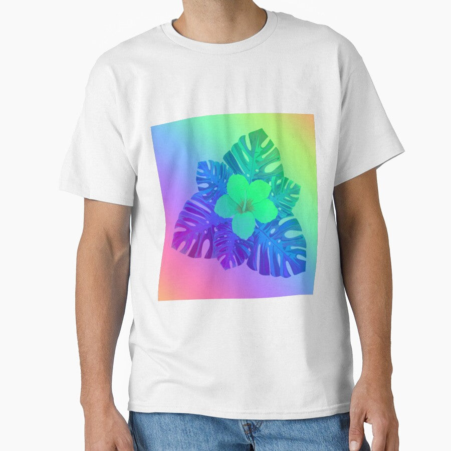Tropical Rainbow Multicolor Hibiscus Leaves Green Flower Blue Leaves by hearthearts