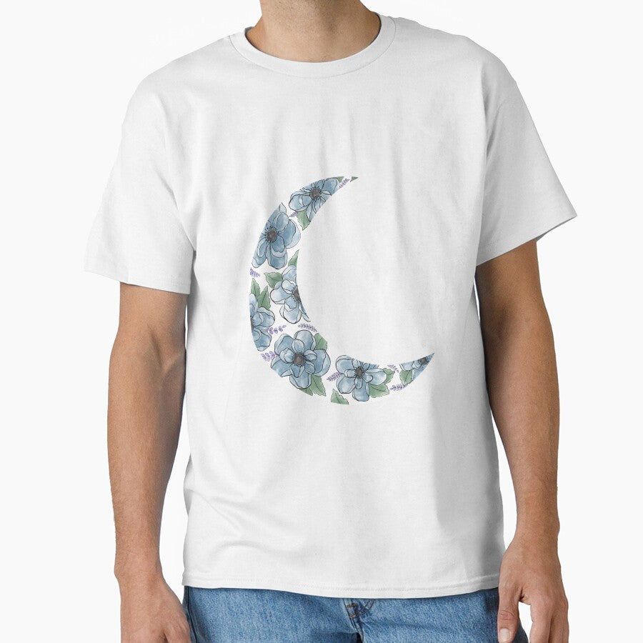 Floral Crescent Moon Blue by rc-art