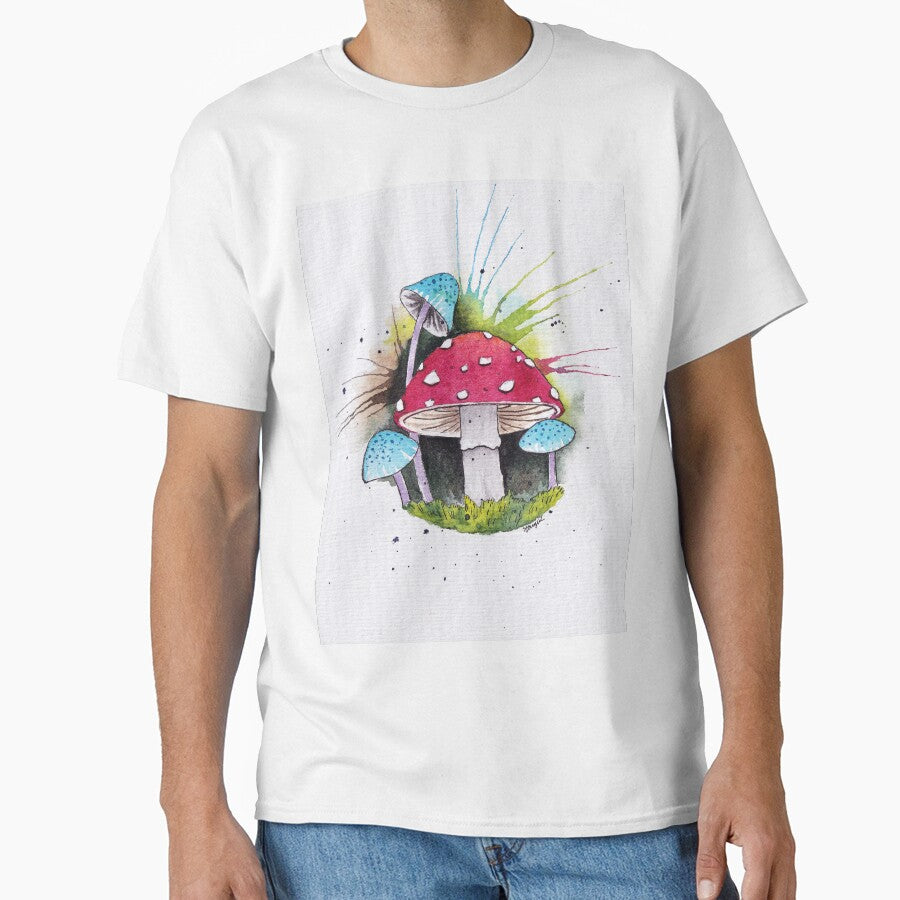 Red And Blue Mushrooms In Watercolor by Oirabot