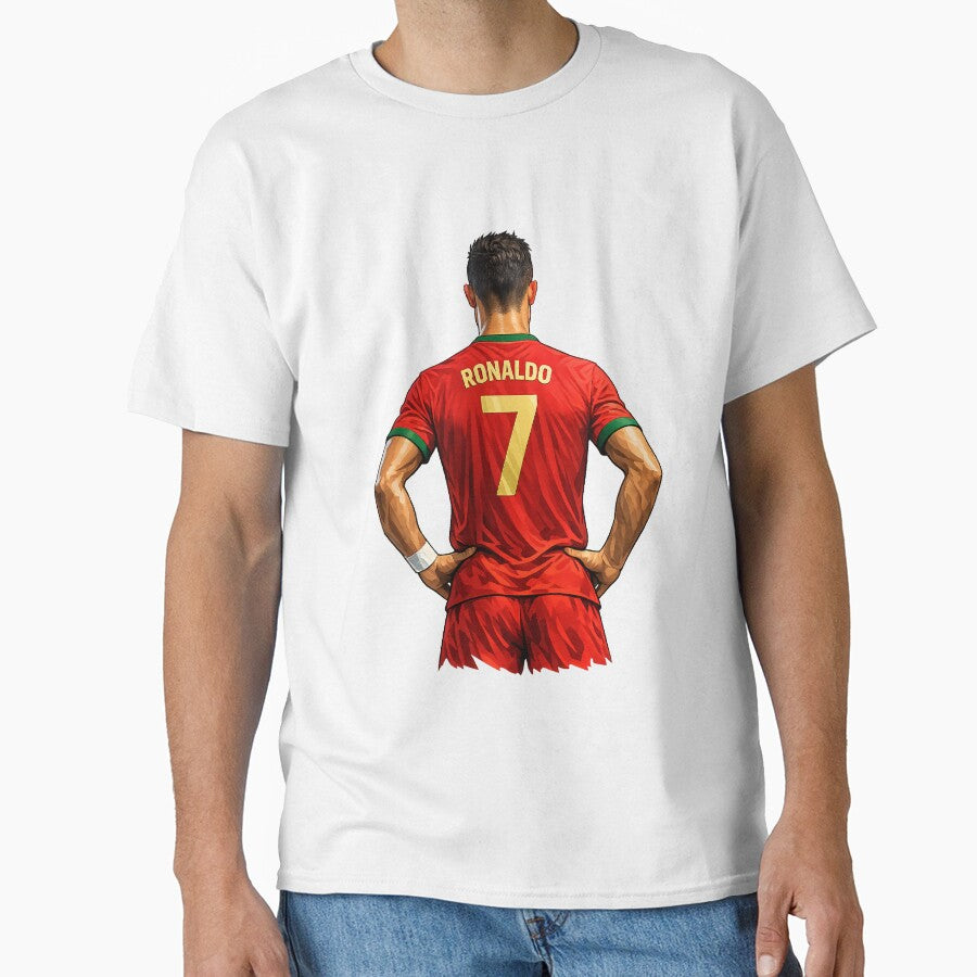 Ronaldo Number 7 Jersey Back View Cartoon Style Football Design by Fine Art California