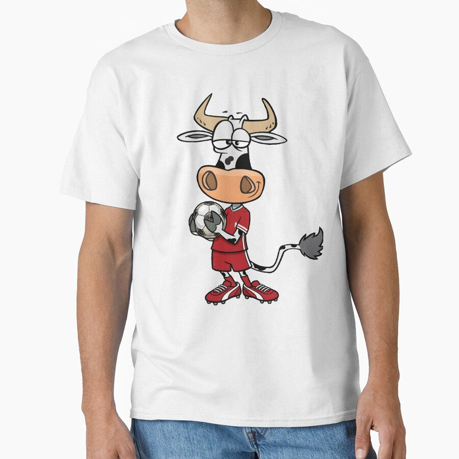 Funny Cartoon Cow Playing Soccer in Red Uniform by PholPol1959