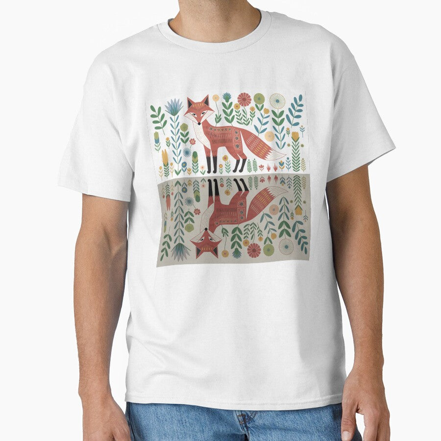 Ethnic Botanical Geometric Fox With Water Reflection by Angie-Atelier