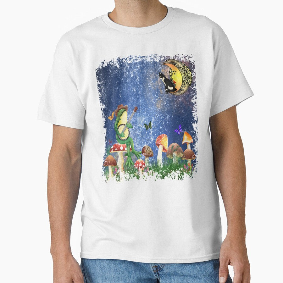 Crescent Moon Cat Mushroom Forest Banjo Frog Long Sleeve by GatheringPlace