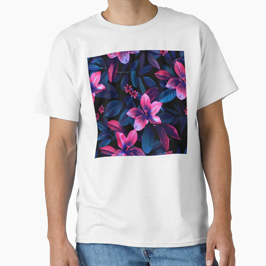 tropical pink and blue flowers print by dcrc