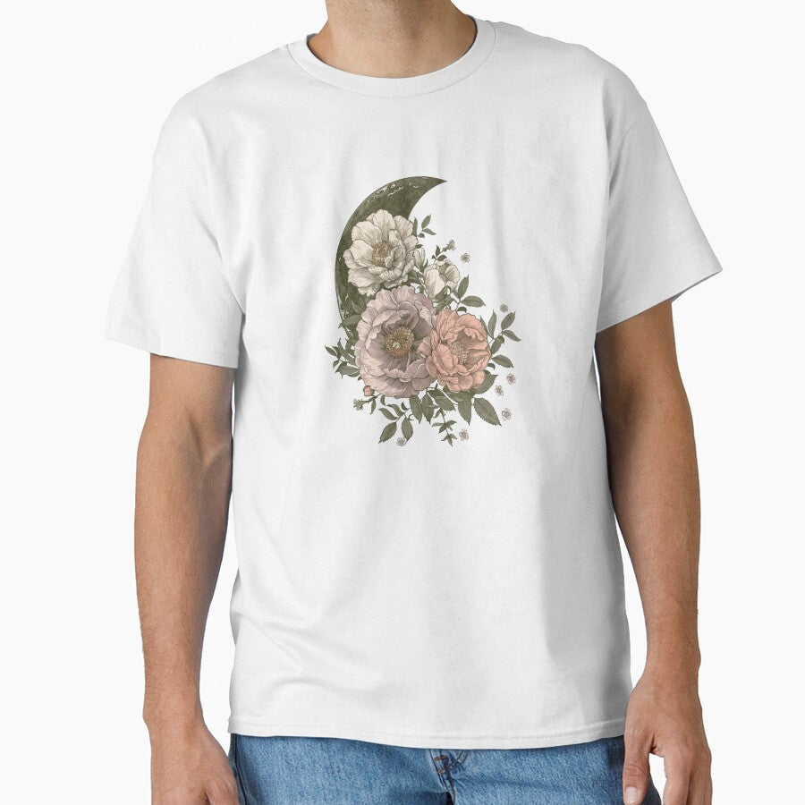 Gentle Eclipse Crescent Moon – Vintage Floral Stillness Art by LunarStillCo