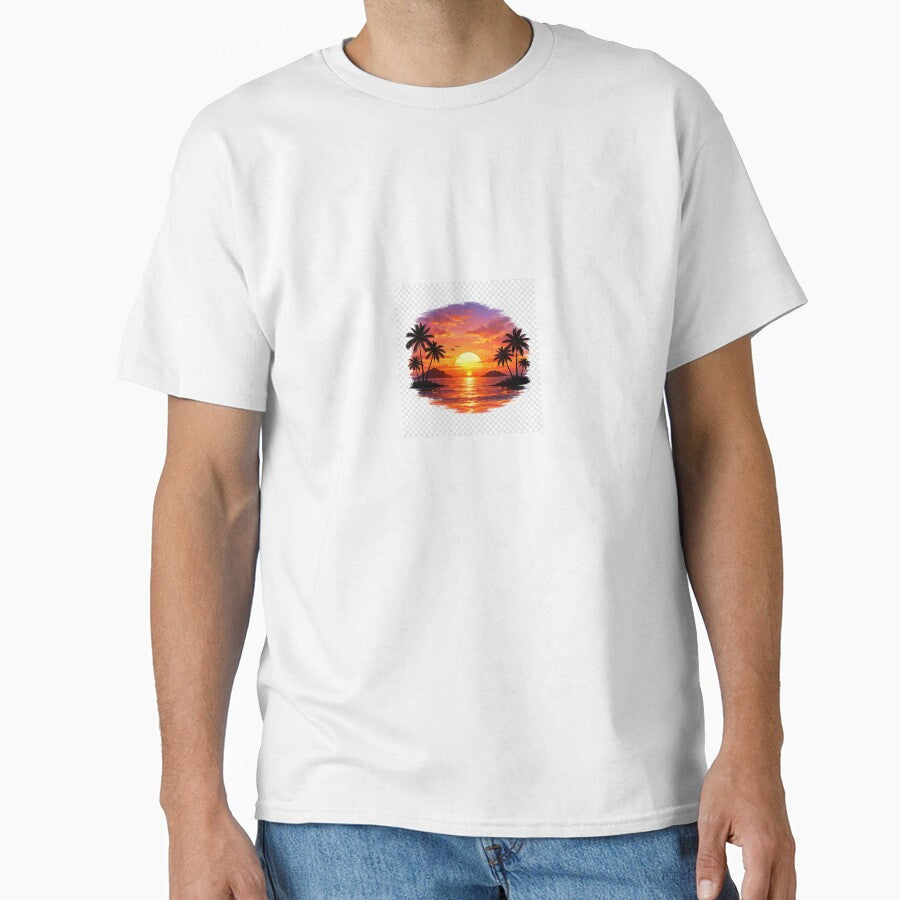Tropical Sunset Paradise Silhouette Beach Design by Designvexo
