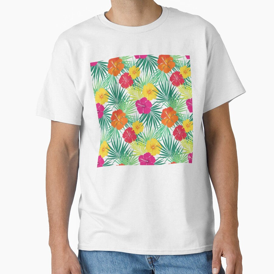 Tropical Hibiscus Flowers and Palm Leaves Pattern by Art for Every Person