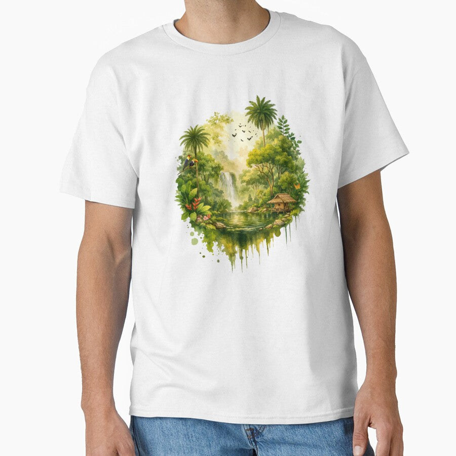 Tropical Jungle Waterfall Landscape – Rainforest Nature Illustration by kpwi_maduwanthi
