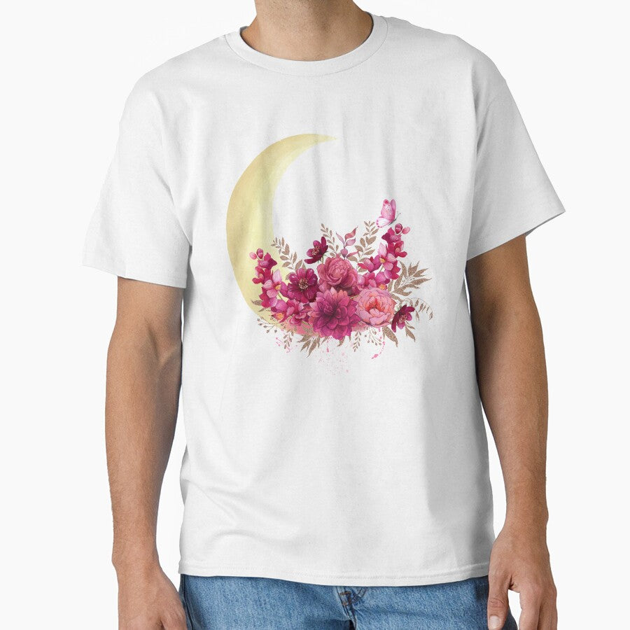 Floral Crescent Moon Design – Pink Watercolor Flowers & Butterfly Aesthetic by kpwi_maduwanthi