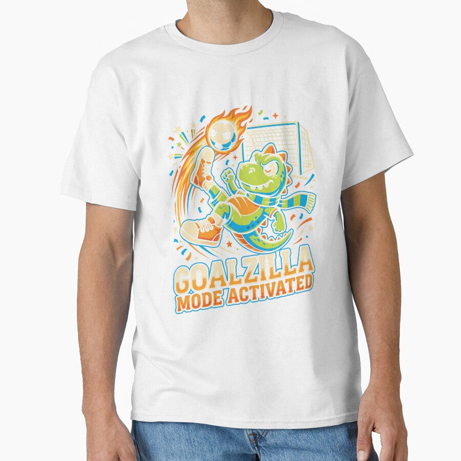 Goalzilla Mode Activated – Funny Soccer Dinosaur Mascot Retro Sports Design by DesignDoodleArt