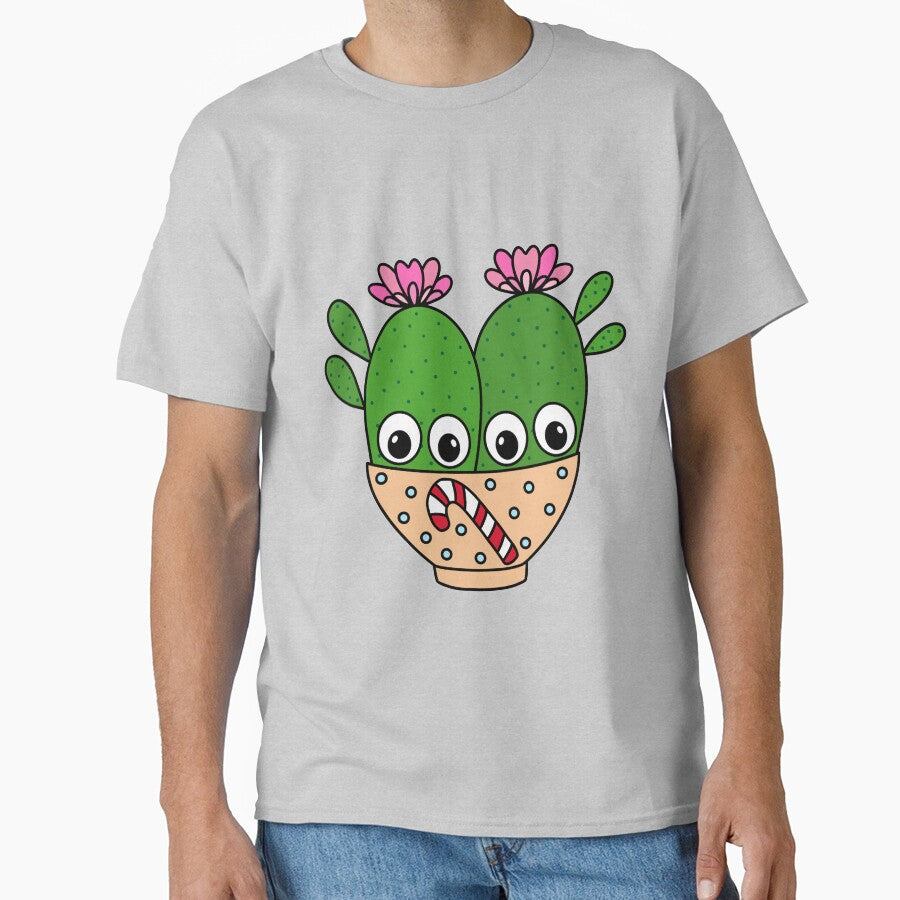 Cute Cactus Design #312: Cacti Couple In Candy Cane Bowl by DreamCactus