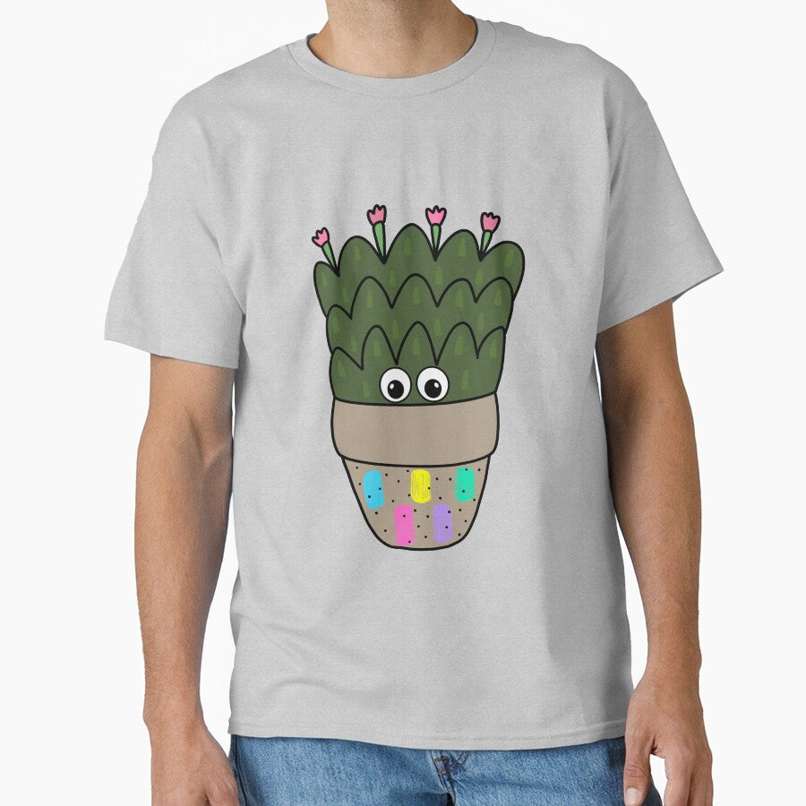 Cute Cactus Design #273: Cactus With Blooms In Abstract Pot by DreamCactus
