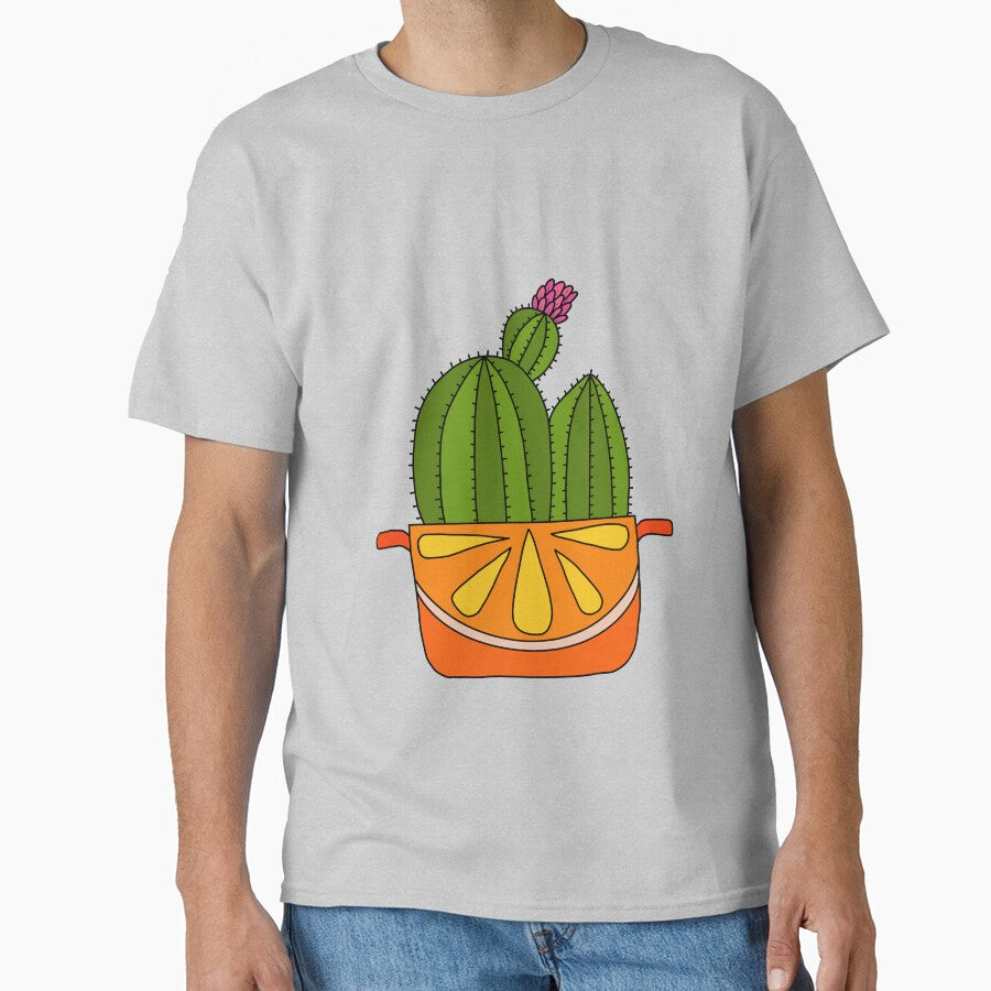 Cute Cactus Design #49: Orange Pot Flowering Cactus by DreamCactus