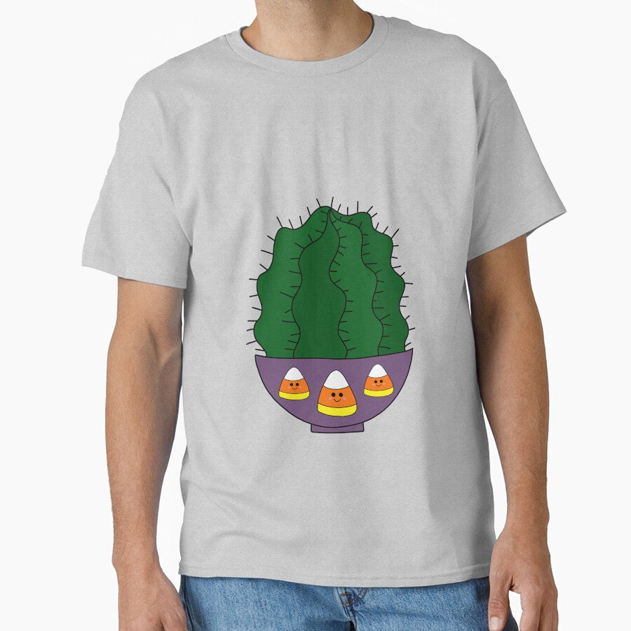 Cute Cactus Design #111: Barrel Cactus In Halloween Candy Corn Bowl Pot by DreamCactus
