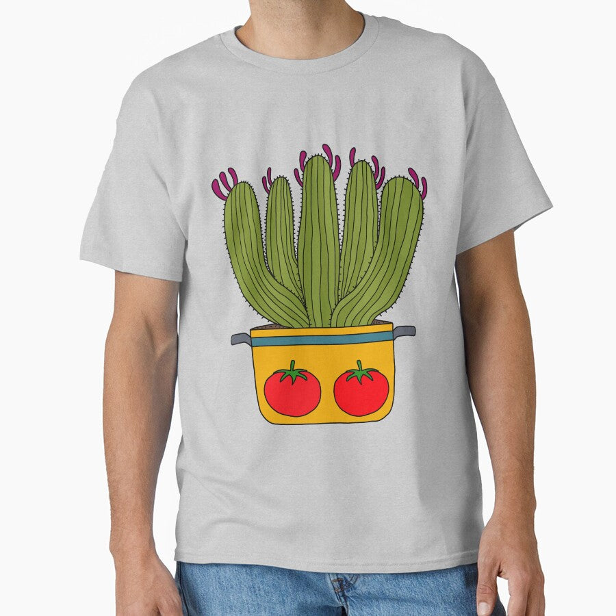 Cute Cactus Design #156: Saguaro Cacti In A Pot With Tomato Design by DreamCactus