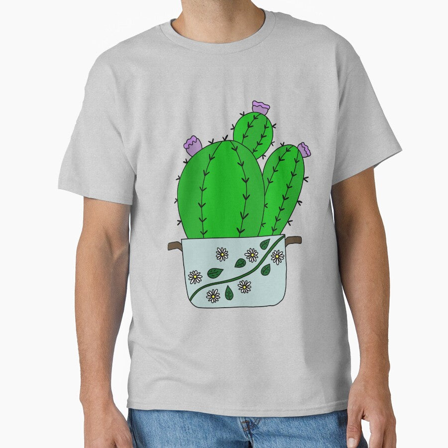Cute Cactus Design #136: Echinocereus Cacti With Blooms In A Daisies Pot by DreamCactus