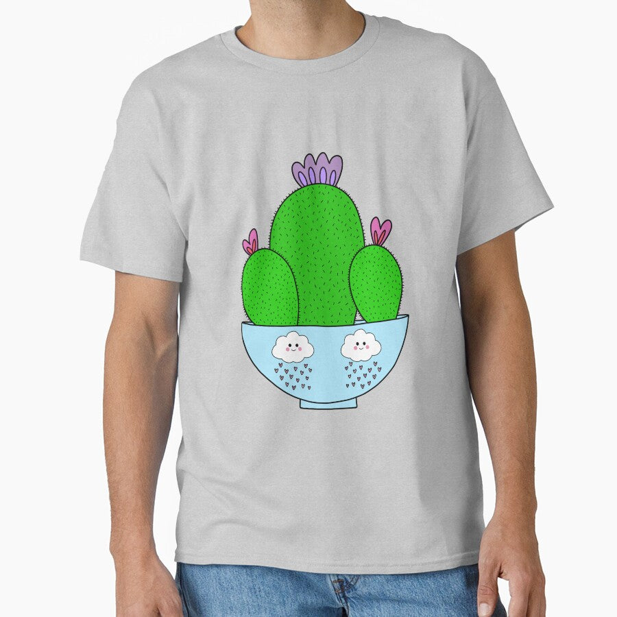 Cute Cactus Design #173: Cacti Bunch In A Cute Bowl With Rain Clouds by DreamCactus